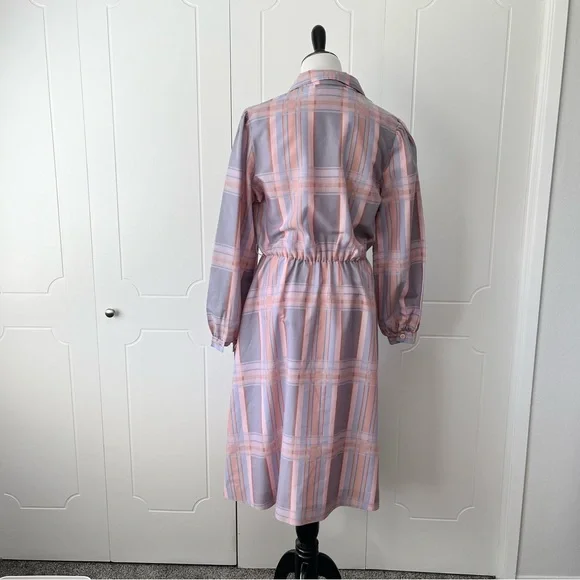 Pink Plaid 80s Midi Dress - Picture 7 of 10